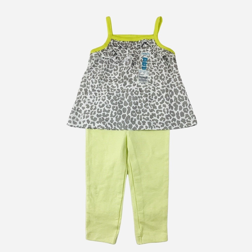 Carters Baby Girl 2 Piece Outfit Set 24 Mo Spring Summer Top & Leggings Green